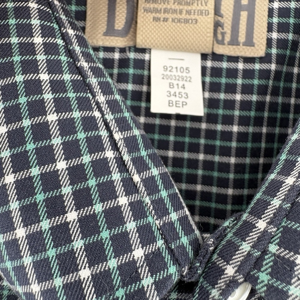 Duluth Trading Co Button Up Dress Shirt Men's L Dark Teal Blue Check Long Sleeve - Picture 6 of 10